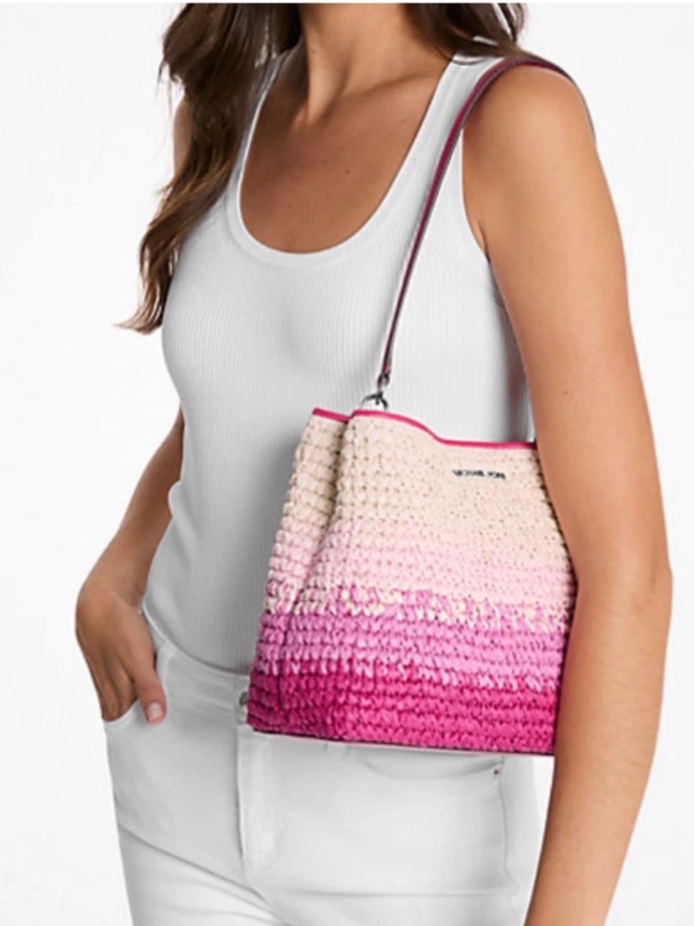 Michael Kors Pratt Medium Ombré Straw Shoulder Bag NEW